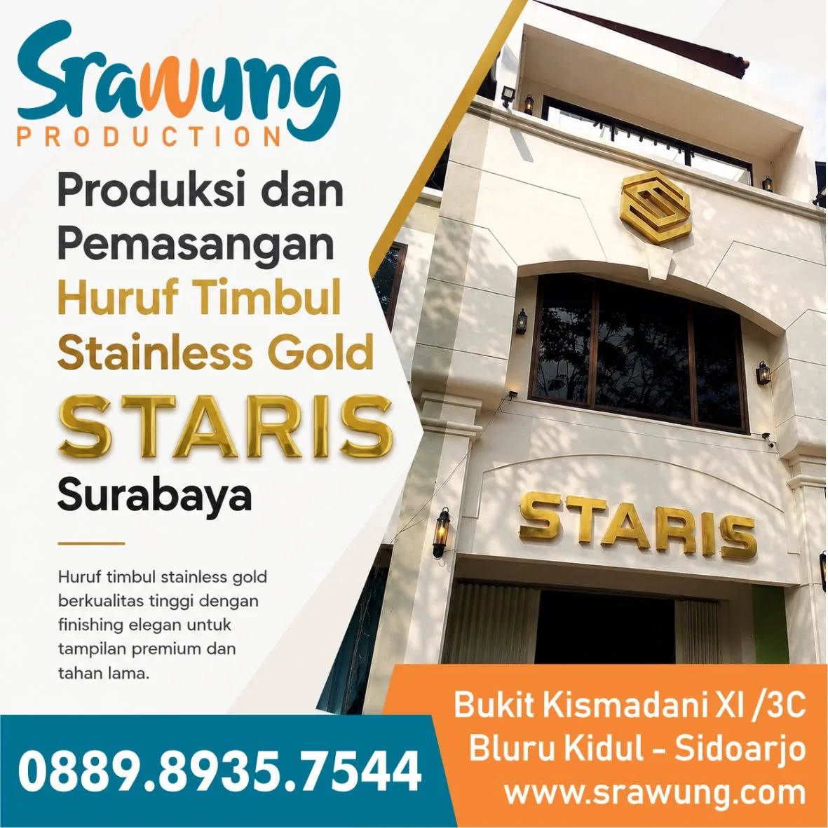 Huruf Timbul Stainless Gold STARIS Surabaya